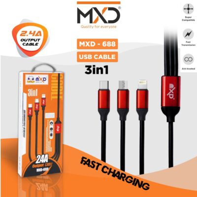 Universal 3-in-1 Multi USB Charger Cable for Android Phones and iPhone - Fast Charging Cable