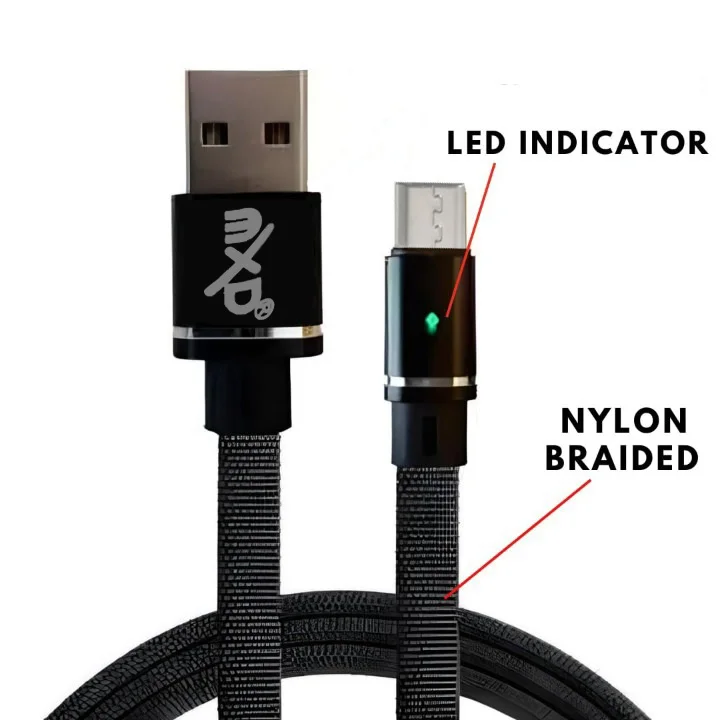 1M Braided Micro USB Cable with LED Light - Fast Charging & Data Sync Charger
