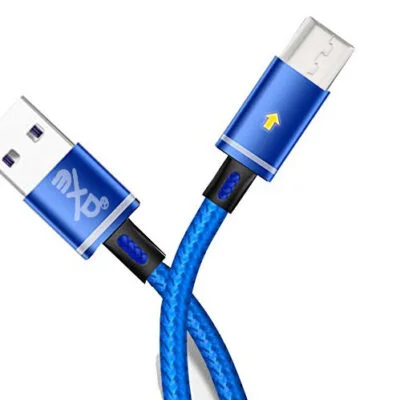 1M Braided Micro USB Cable with LED Light - Fast Charging & Data Sync Charger