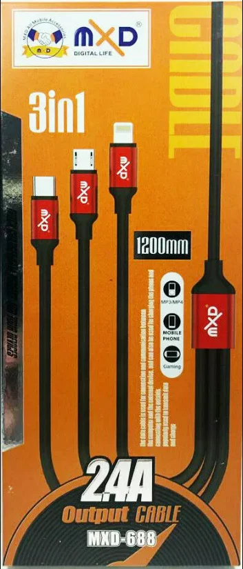 Universal 3-in-1 Multi USB Charger Cable for Android Phones and iPhone - Fast Charging Cable