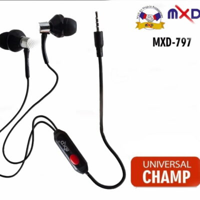 MXD Samsung and iPhone handsfree headphones with mic, featuring earbud design for comfortable listening.