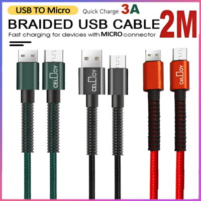 Nylon Braided Micro USB Charging Cable 1M/2M - Fast Charger for Android, Samsung Galaxy, Xbox One, LG, HD Tablets