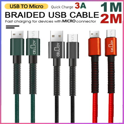 1M/2M nylon braided micro USB charging cable for Android devices, Samsung Galaxy S6 Edge, S5, S7, J series, Xbox One, LG, and HD tablets - Durable and tangle-free