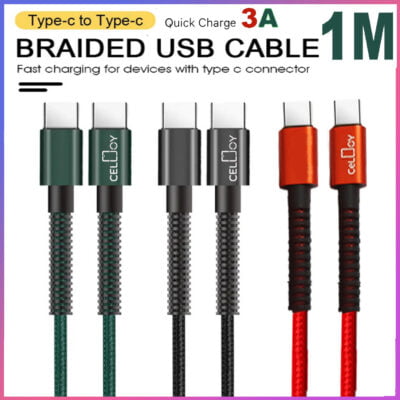 USB C to C Braided 1M Fast Charger Cable for iPhone Samsung Galaxy S21/S20/Note 20 Ultra - High-Speed Sync & Charging
