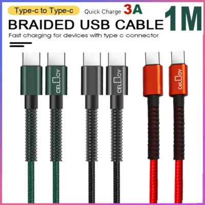 USB C to C Braided 1M Fast Charger Cable for iPhone Samsung Galaxy S21/S20/Note 20 Ultra - High-Speed Sync & Charging
