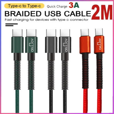 TYPE C to TYPE C Braided 2M Fast Charger Cable for iPhone Samsung Galaxy S21/S20/Note 20 Ultra - High-Speed Sync & Charging