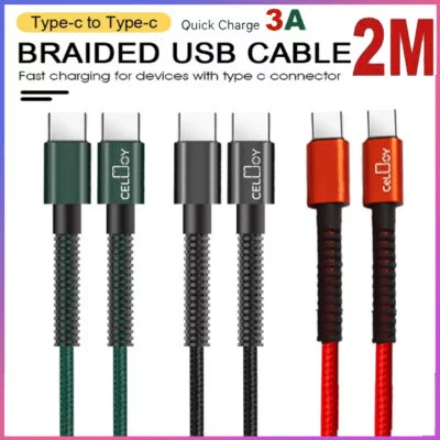 TYPE C to TYPE C Braided 2M Fast Charger Cable for iPhone Samsung Galaxy S21/S20/Note 20 Ultra - High-Speed Sync & Charging