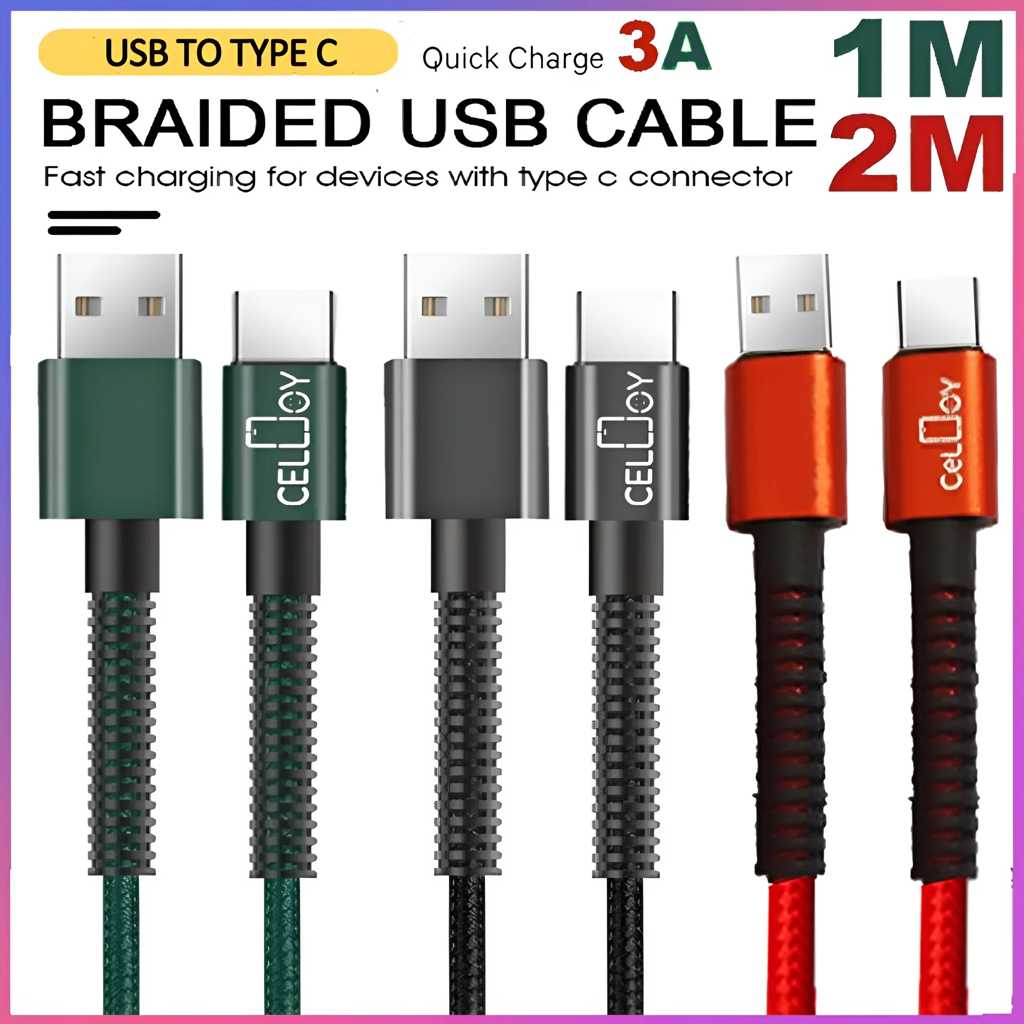 Durable Nylon Braided USB-C Type-C Charger Cable 1M/2M Fast Charging & Data Transfer Phone Lead Durable Nylon Braided USB-C Type-C Charger Cable 1M/2M Fast Charging & Data Transfer Phone Lead