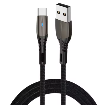 USB Type-C 5.1A Fast Charging Nylon Braided Cable with durable metal zinc alloy connectors and LED light for Android phones, providing fast charging and enhanced durability.